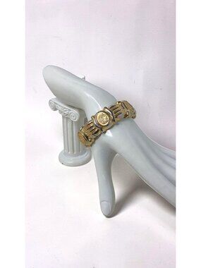 Vintage Queen Elizabeth Portrait Silver,Gold Tone Clamper Bangle Bracelet